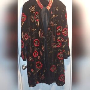 Entice Black Velvet Floral Embroidered Duster Jacket